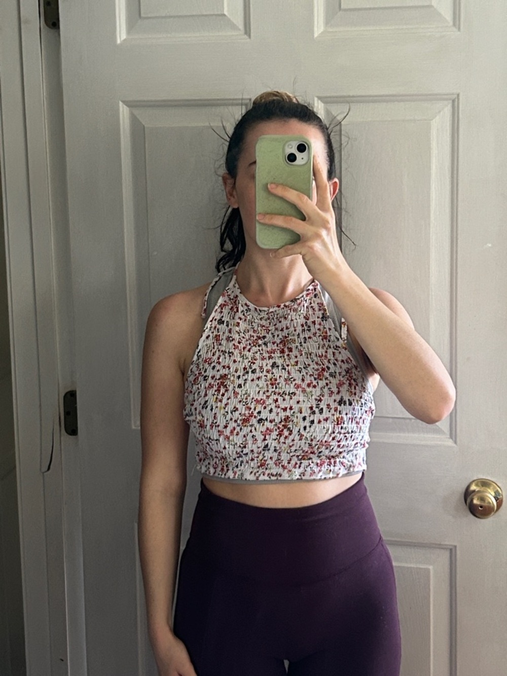 Urban Outfitters Grey Crop Halter Top with Red Floral Print